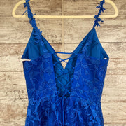 ROYAL BLUE FLORAL A LINE GOWN