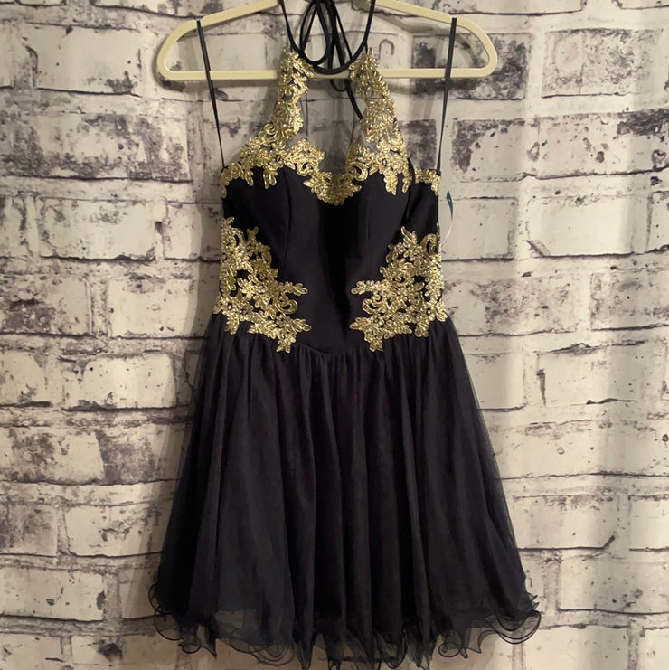 NAVY/GOLD SHORT POOFY DRESS