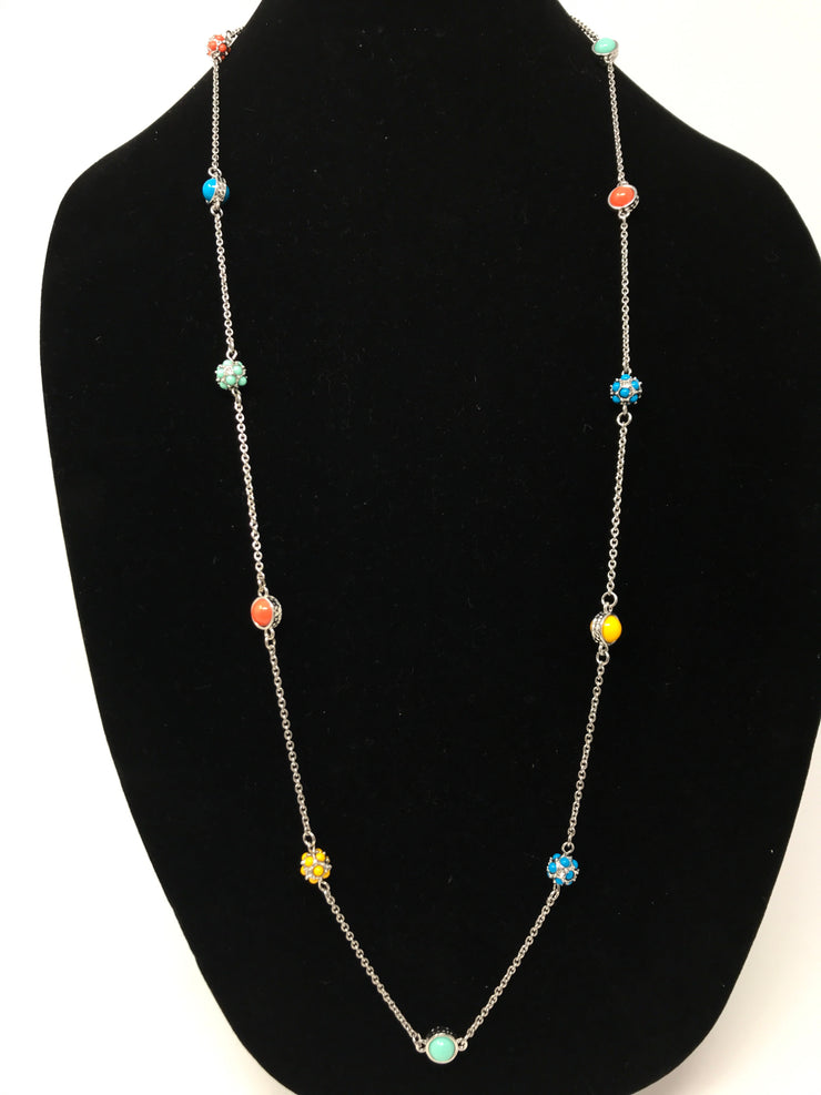 COLORFUL BEAD SILVER NECKLACE