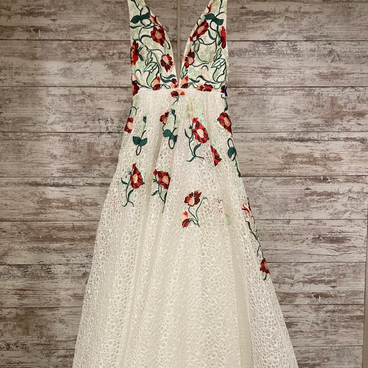 WHITE/FLORAL A LINE GOWN