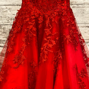 RED/FLORAL A LINE GOWN