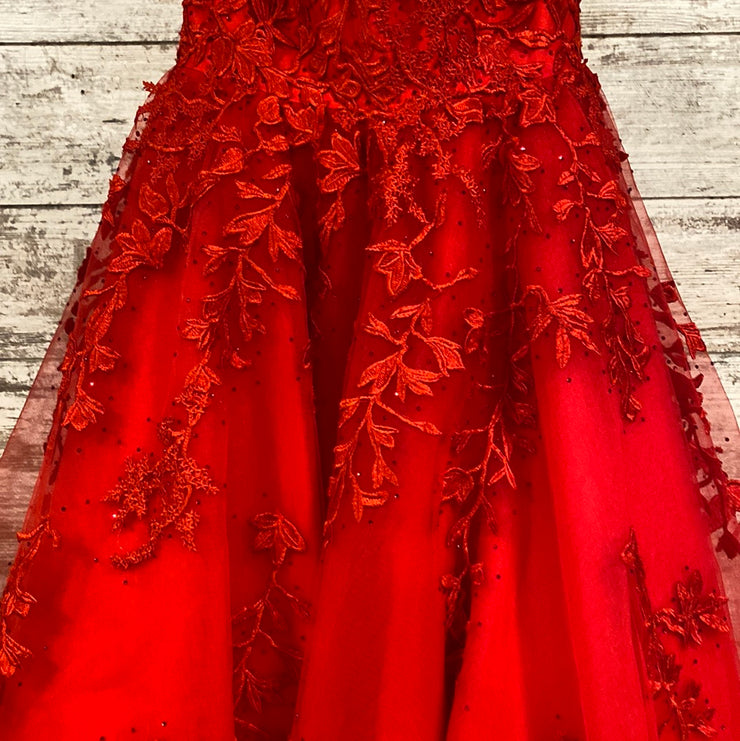 RED/FLORAL A LINE GOWN