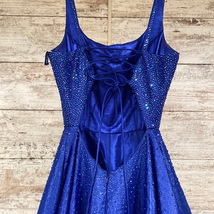 ROYAL BLUE SPARKLY A LINE GOWN
