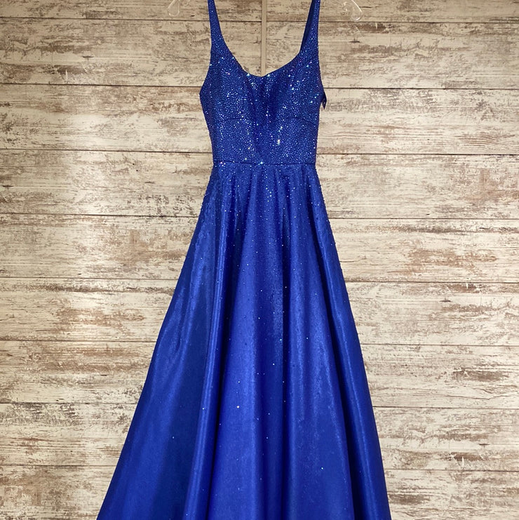 ROYAL BLUE SPARKLY A LINE GOWN