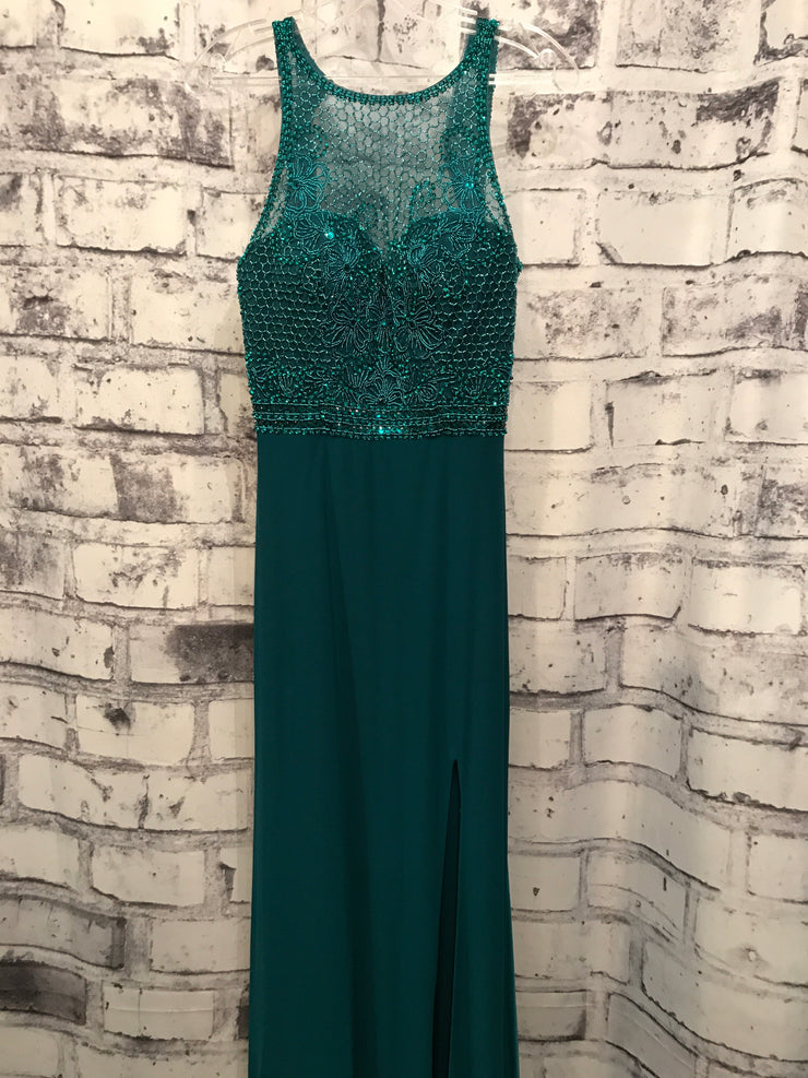 GREEN BEADED LONG EVENING GOWN