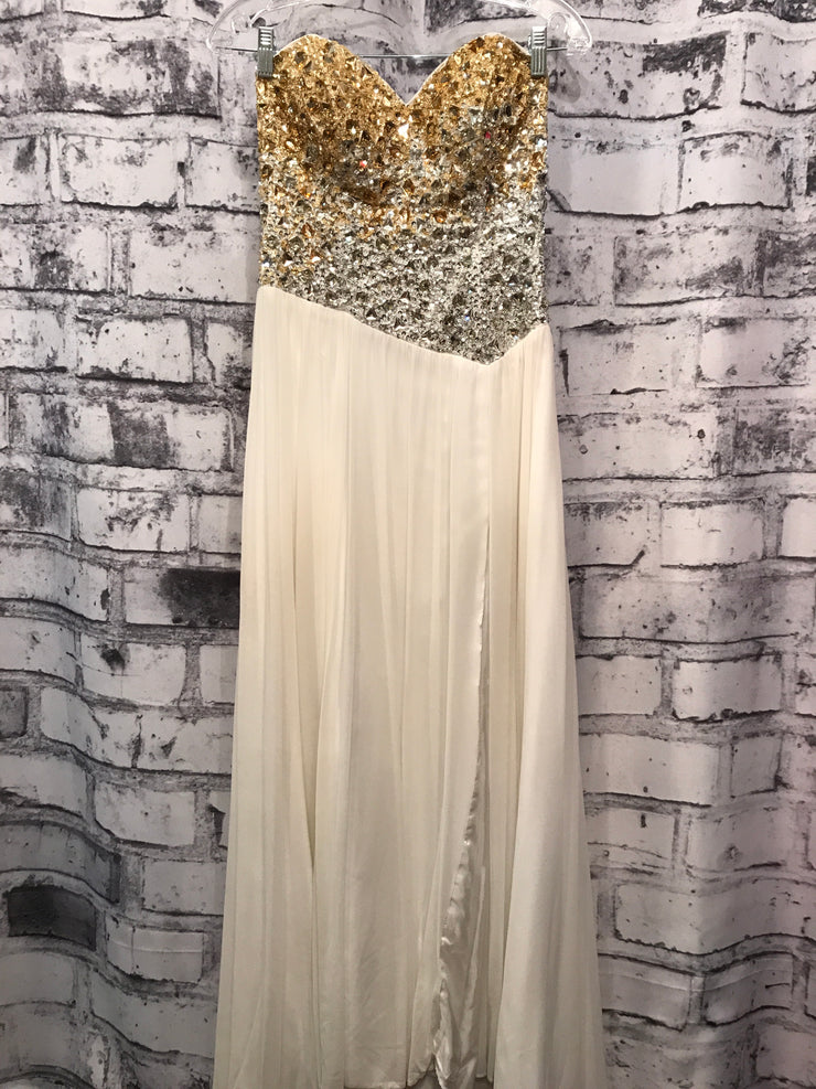 WHITE/GOLD BEADED LONG GOWN