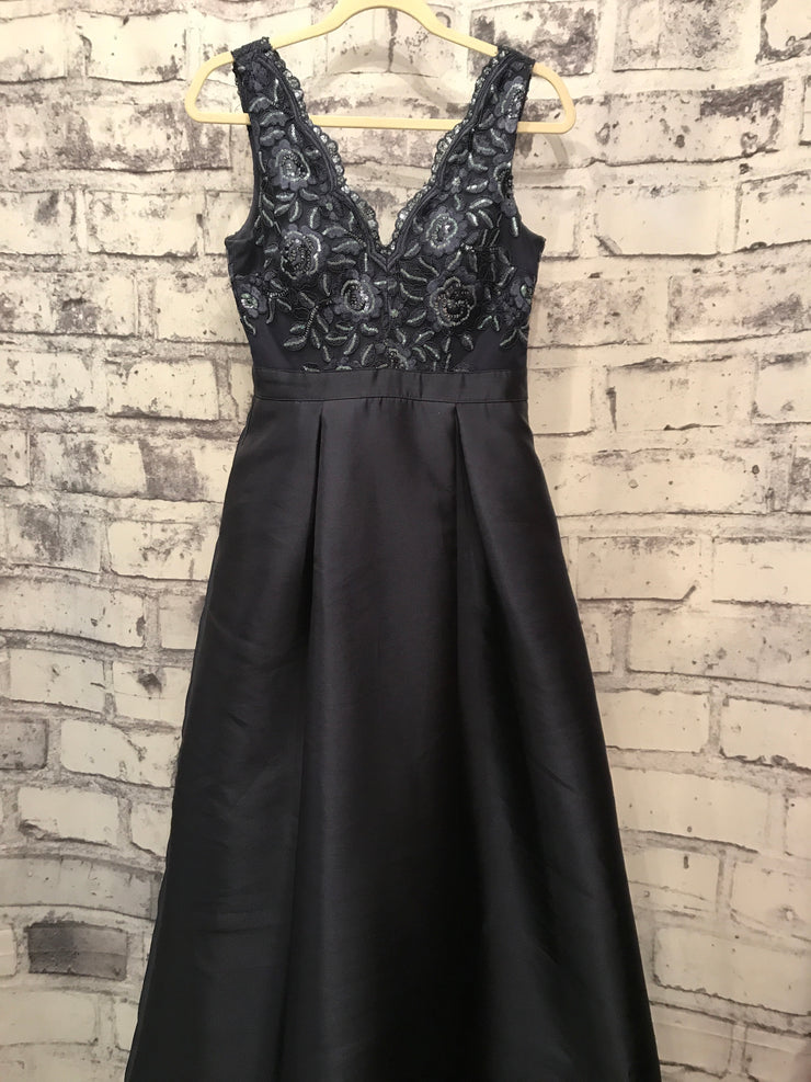 NAVY/FLORAL A LINE GOWN