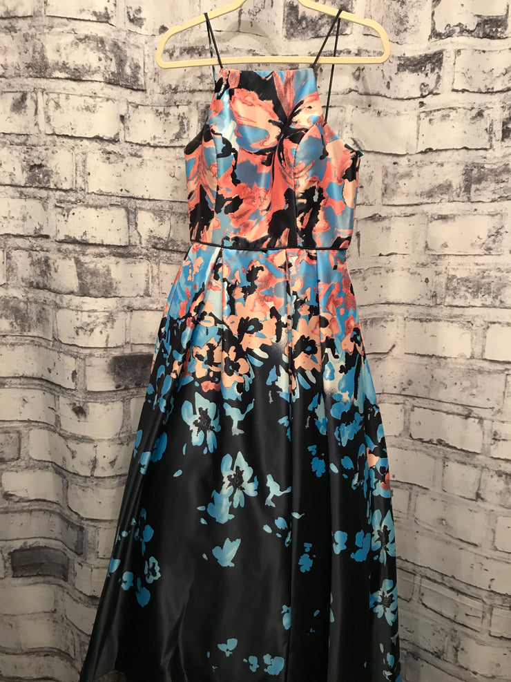 BLUE/PINK FLORAL ALINE GOWN