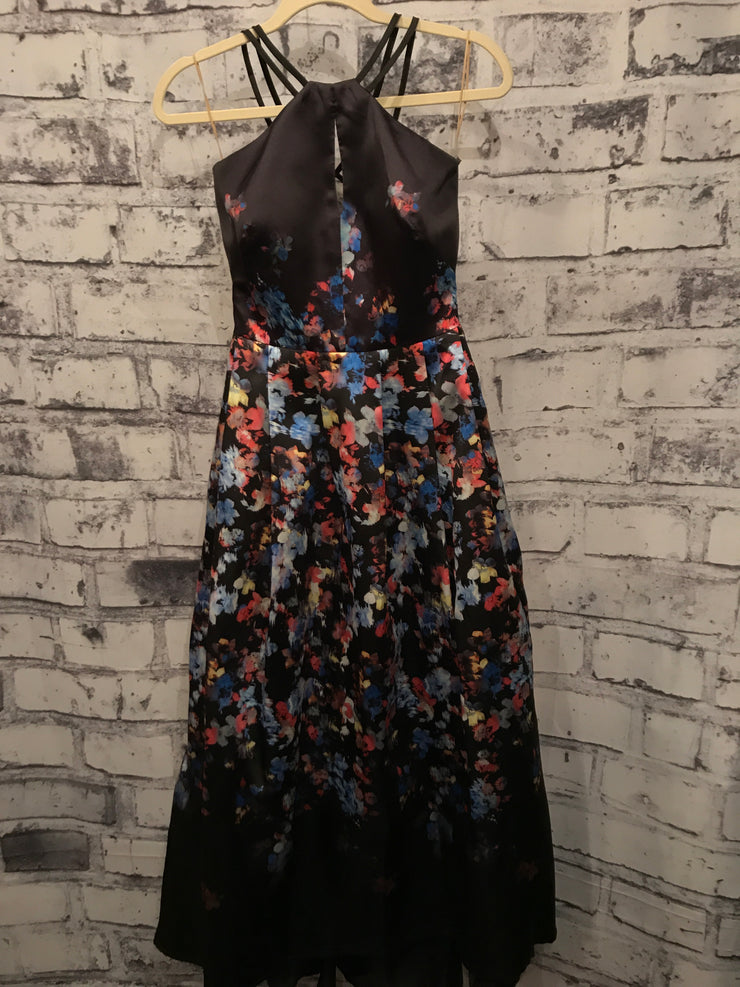 BLACK/FLORAL TAFETTA GOWN