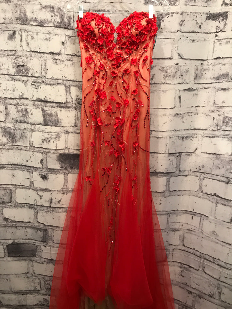 RED FLORAL BEADED MERMAID GOWN