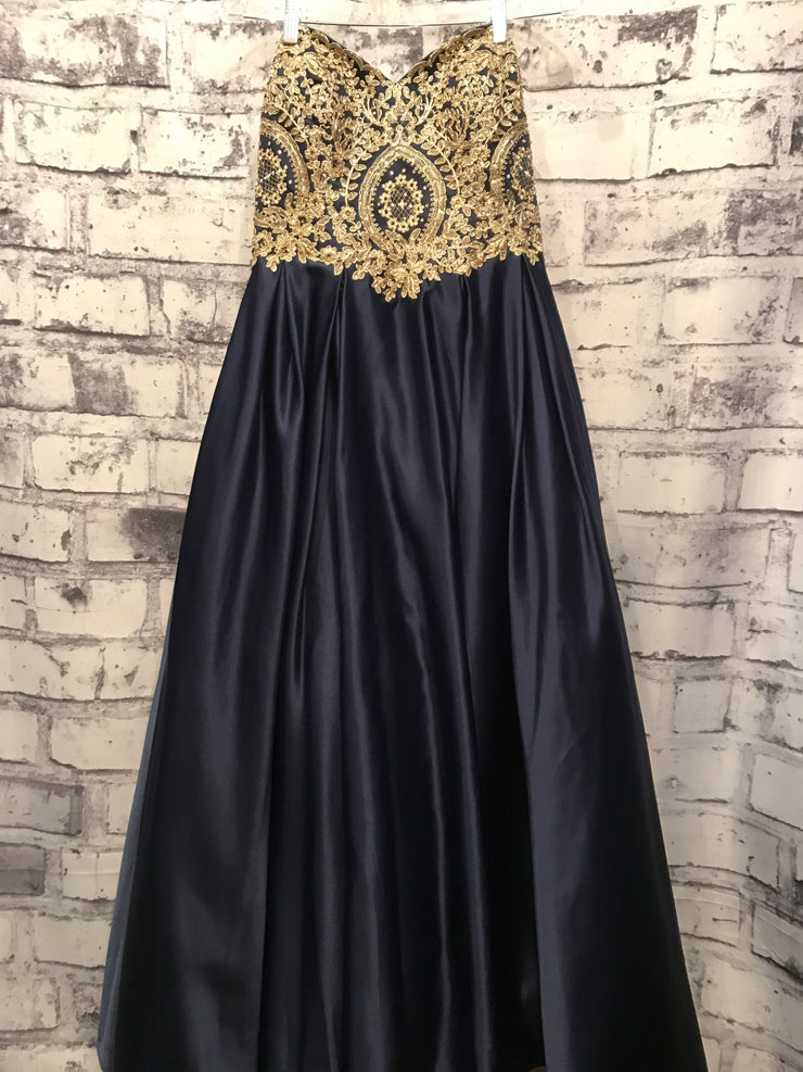 NAVY/GOLD A LINE GOWN