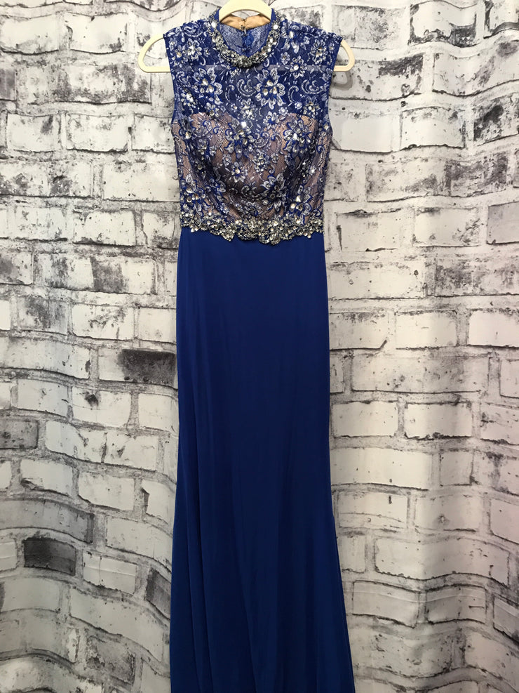 ROYAL BLUE BEADED LONG GOWN