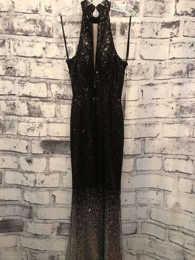 BLACK SEQUIN LONG EVENING GOWN