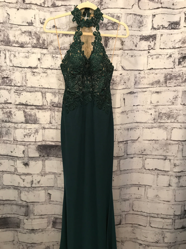 GREEN LONG EVENING GOWN