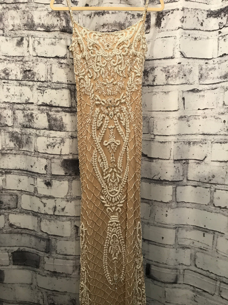 IVORY/GOLD BEADED LONG GOWN